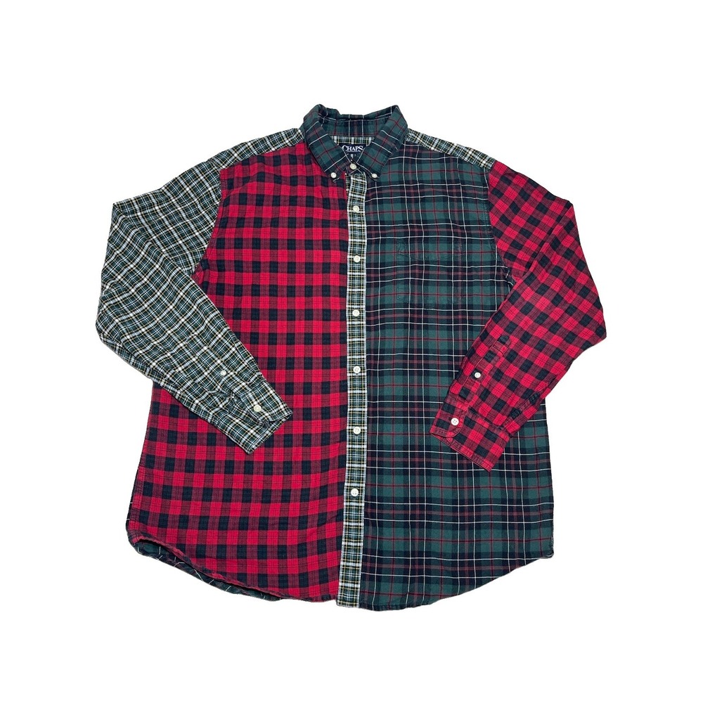 Chaps Mens XL Plaid Flannel Shirt Colorblock Patchwork Cotton Button Down EUC